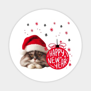 Brown cat in Santa hat  happy new year , brafdesign Magnet